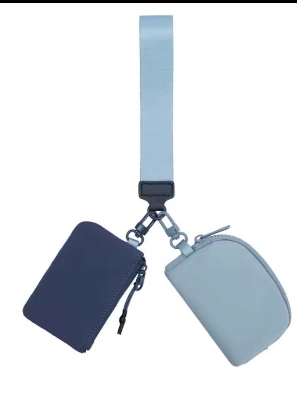 Dual Pouch  wristlet wallet mini purse keychain card holder- Light Blue & Navy